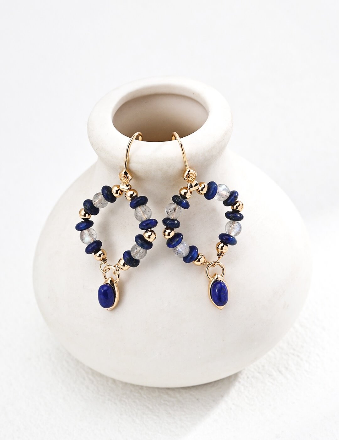 Gray Moonstone Lapis Lazuli Earrings Glim Wink