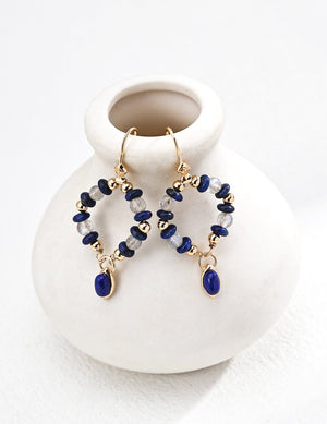 Gray Moonstone Lapis Lazuli Earrings Glim Wink