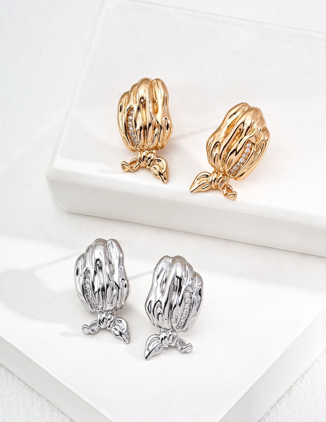 Girlish Silk Scarf Earrings Glim Wink