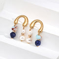 Natural Pearl Lapis Lazuli Shoushan Stone Earrings Glim Wink