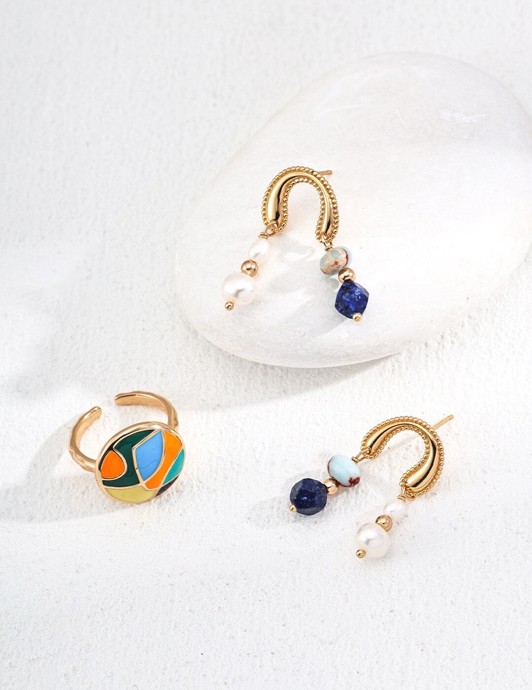 Natural Pearl Lapis Lazuli Shoushan Stone Earrings Glim Wink