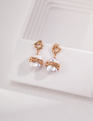 Twisted Branch Design Pearl Earrings Glim Wink