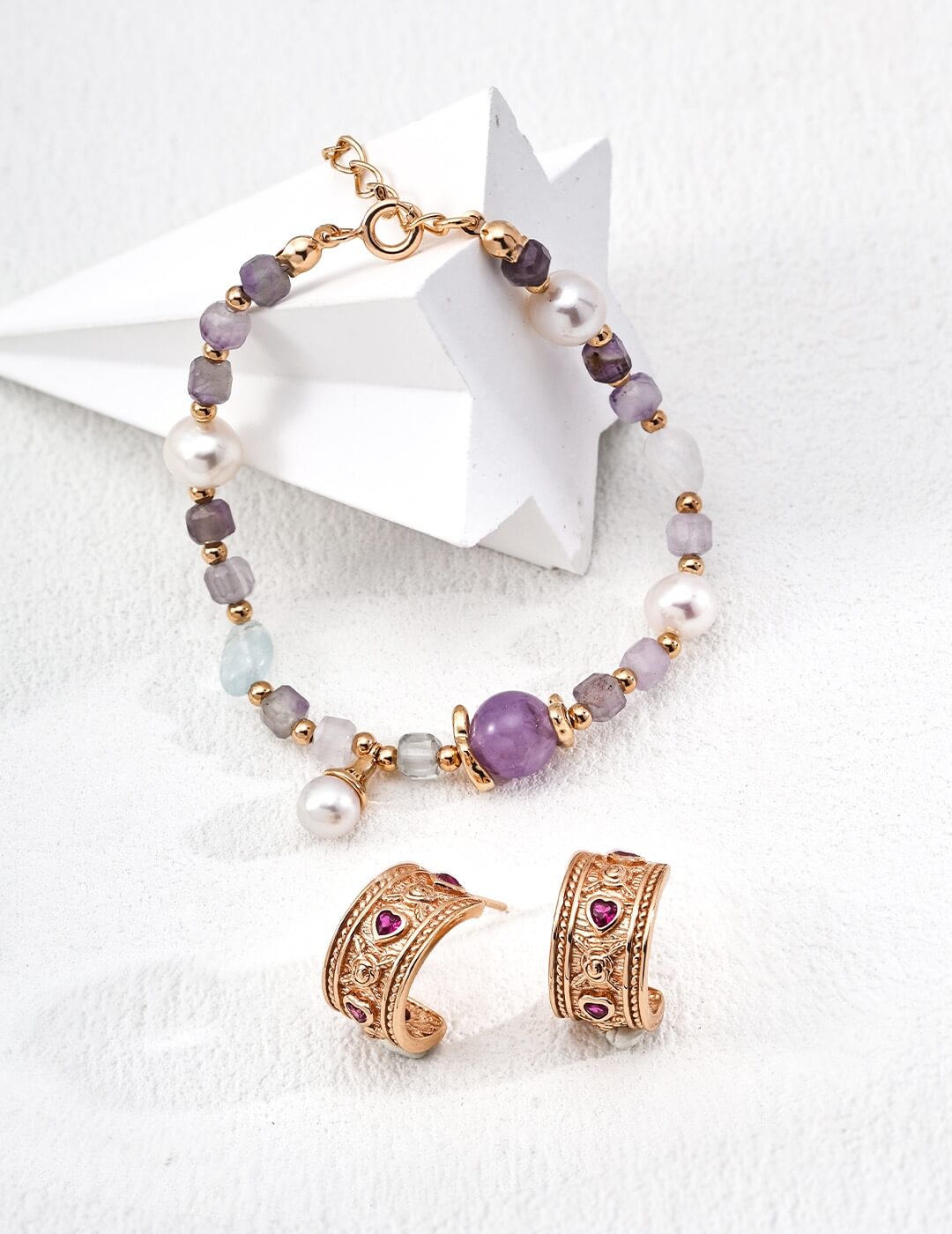 Pearl Aquamarine Amethyst Freeform Bracelet Glim Wink