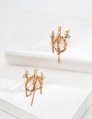 Withered Vine Branch Zircon Earrings Glim Wink
