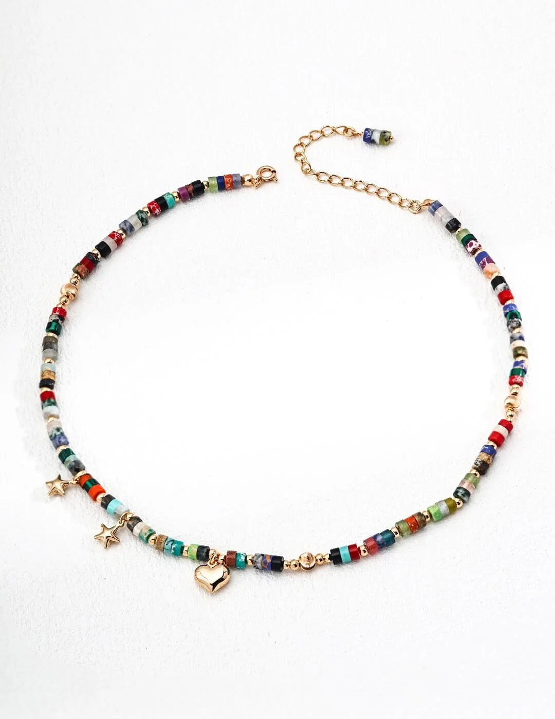 Heart Star Colored Stone Necklace Glim Wink