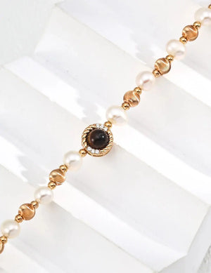 Pearl Tiger Eye Zircon Necklace Glim Wink