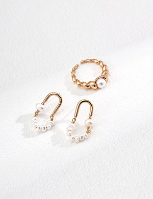 Paperclip Design Pearl Earrings Glim Wink