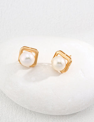 Geometric Pearl Stud Earrings Glim Wink