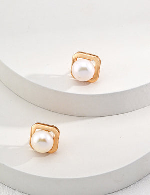 Geometric Pearl Stud Earrings Glim Wink