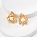 Sunflower Design Pearl Earrings Glim Wink
