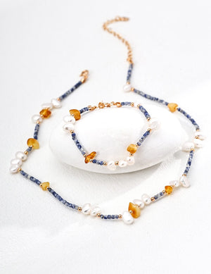 Pearl Blue Spot Stone Amber Necklace Glim Wink