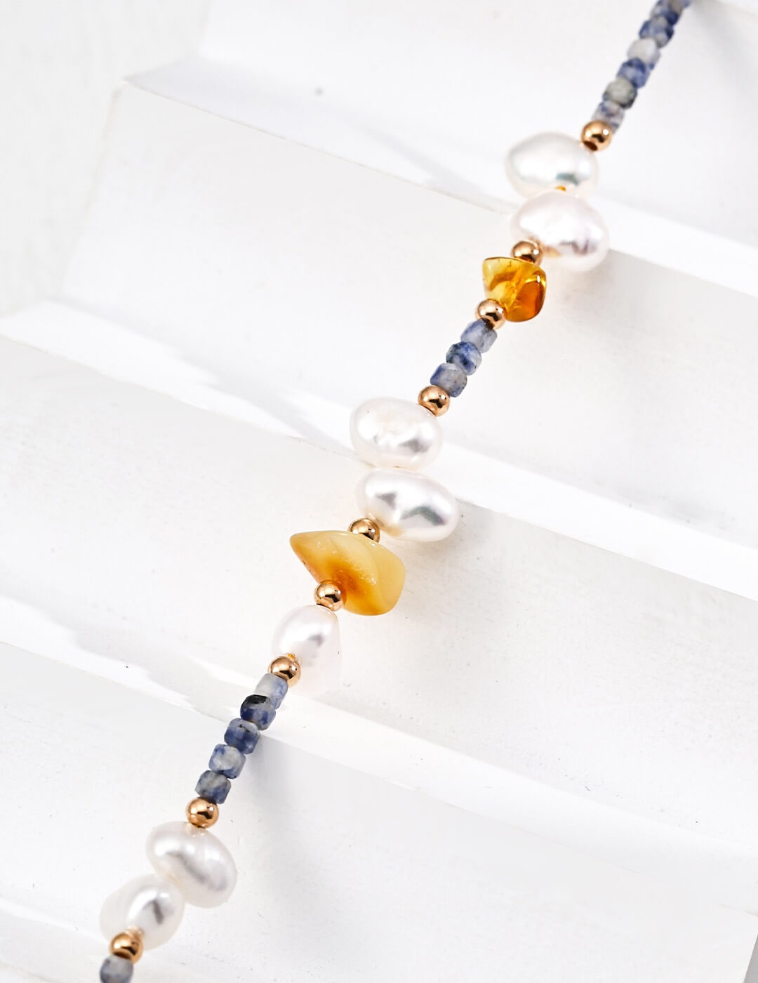 Pearl Blue Spot Stone Amber Necklace Glim Wink