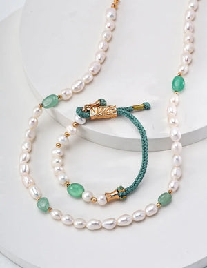 Pearl and Jasper Jade Necklace Glim Wink