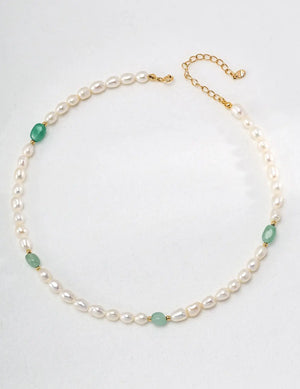 Pearl and Jasper Jade Necklace Glim Wink