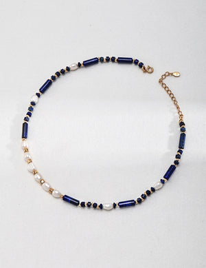 Pearl Lapis Lazuli Necklace Glim Wink
