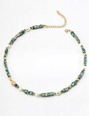 Pearl Qinghai Jade Necklace Glim Wink