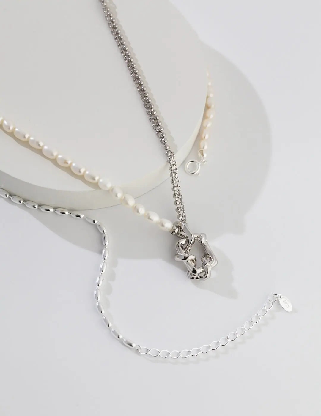 Pure Silver Rice Pearl Necklace Glim Wink