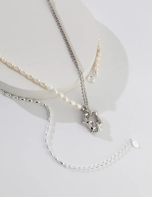 Pure Silver Rice Pearl Necklace Glim Wink