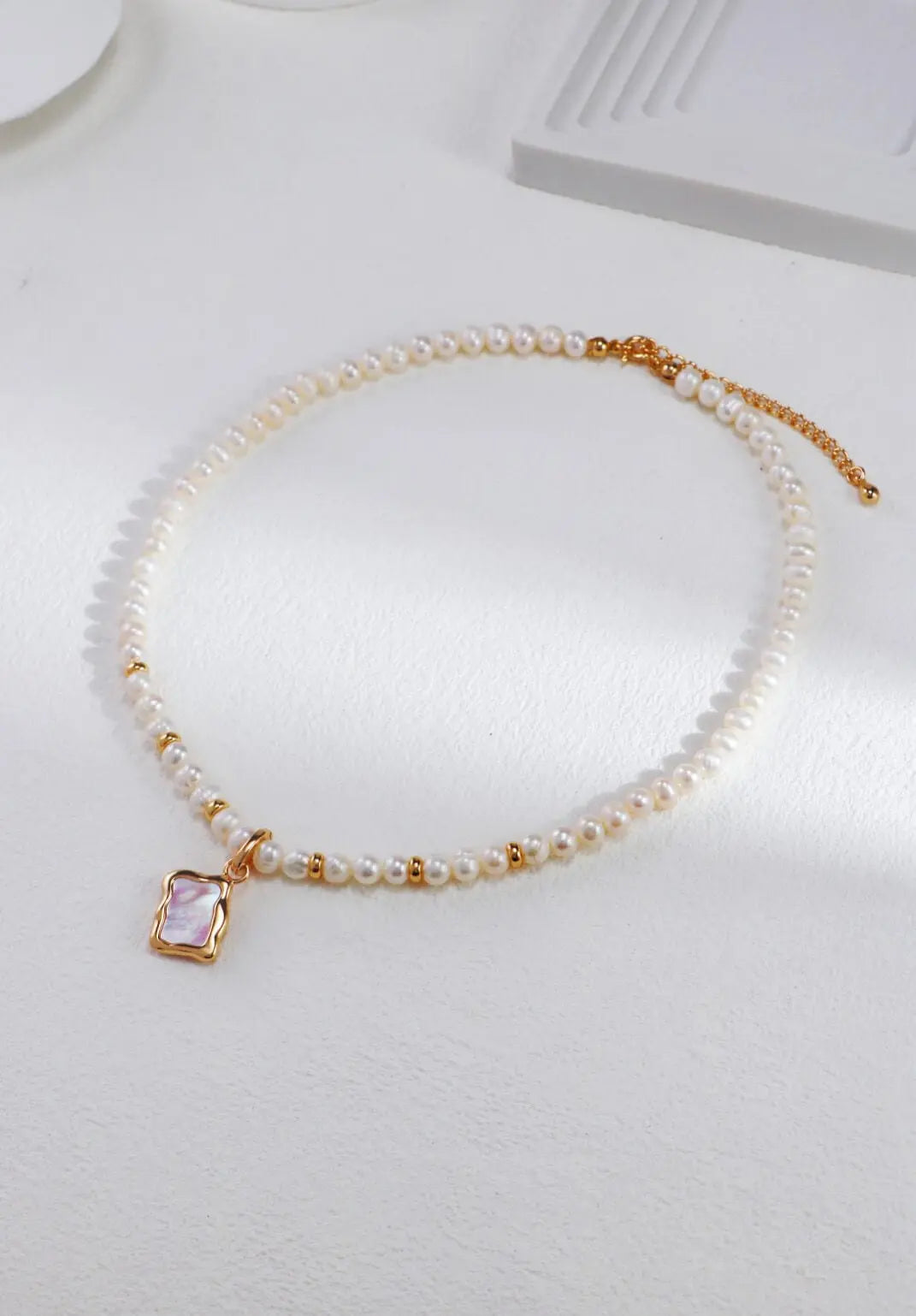 Silver White Shell Double-Sided Pearl Necklace Glim Wink