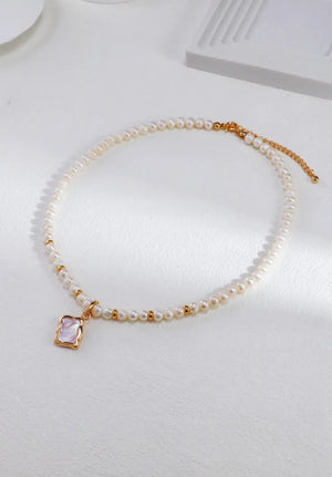 Silver White Shell Double-Sided Pearl Necklace Glim Wink