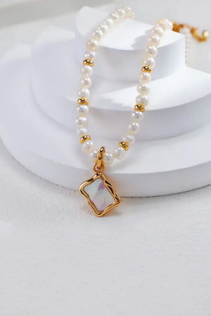 Silver White Shell Double-Sided Pearl Necklace Glim Wink
